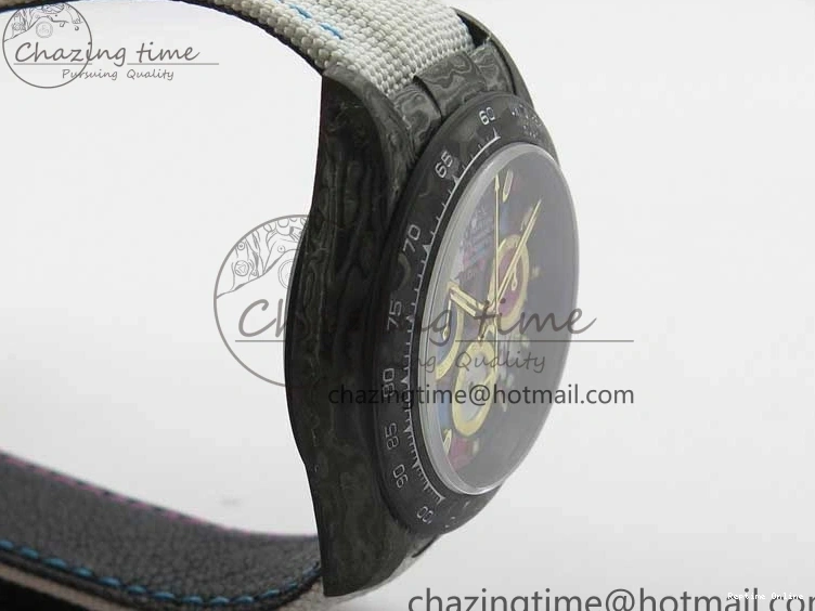 0413 ComfortFit Daytona DIW Carbon OMF Best Edition Blue Pink White Dial on White Nylon Strap A 2833